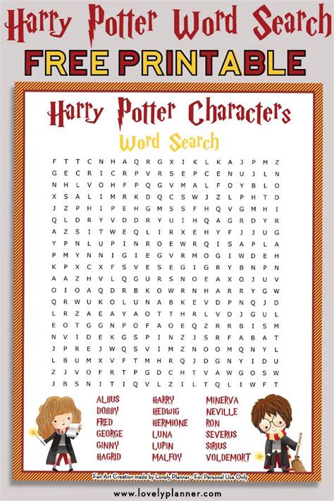Harry Potter Word Find Printable